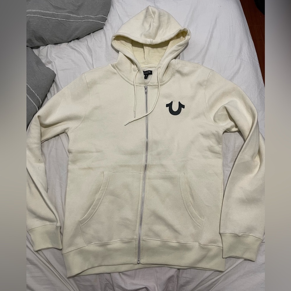 True Religion Off-White Zip-Up Hoodie - Size M